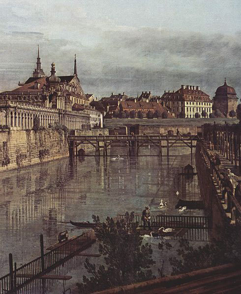 Ansicht von Dresden, Der alte Wassergraben des Zwingers, von der Orangerie Richtung Stadt aus gesehen